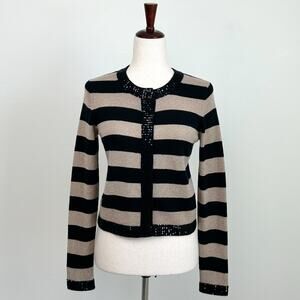 Autumn Cashmere Sequin Embellished Tan Black Stripe Cardigan